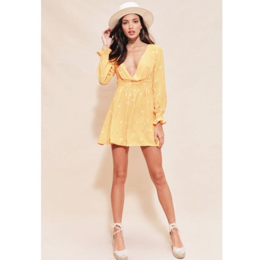 For Love & Lemons Chiquita Embroidered Crepe Yoke Mini Dress